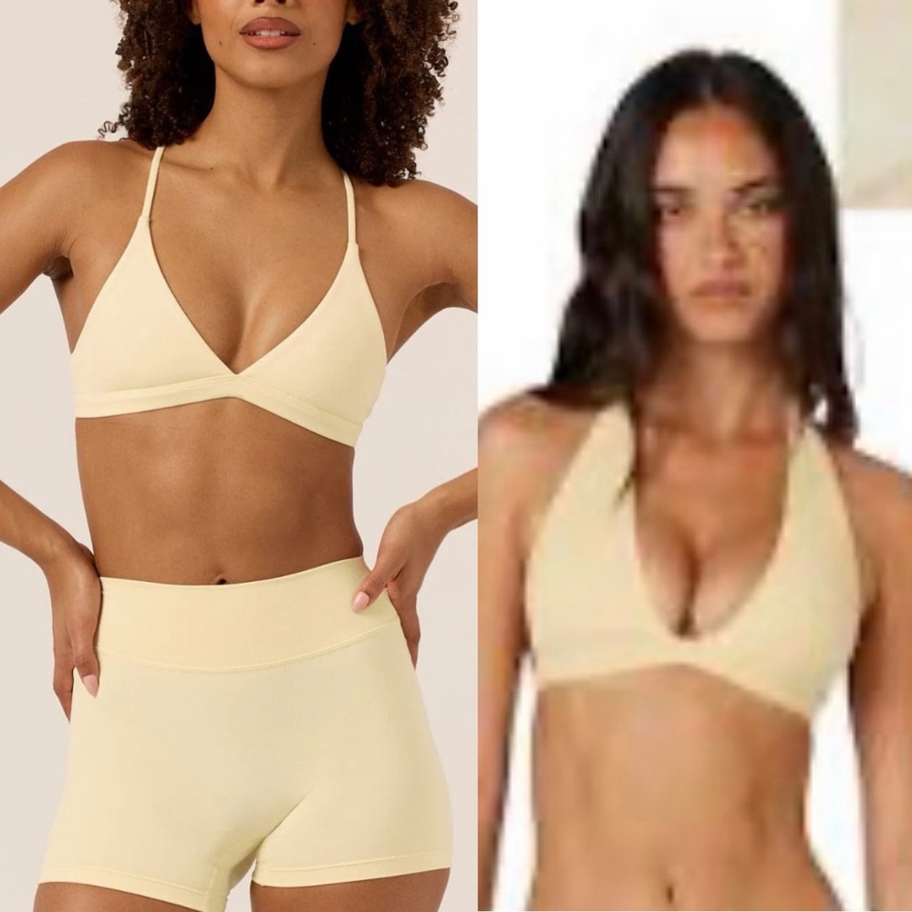 CSB Crop Shop Boutique Butter Yellow 3 piece set: 2 Sports Bras & Scrunch Shorts